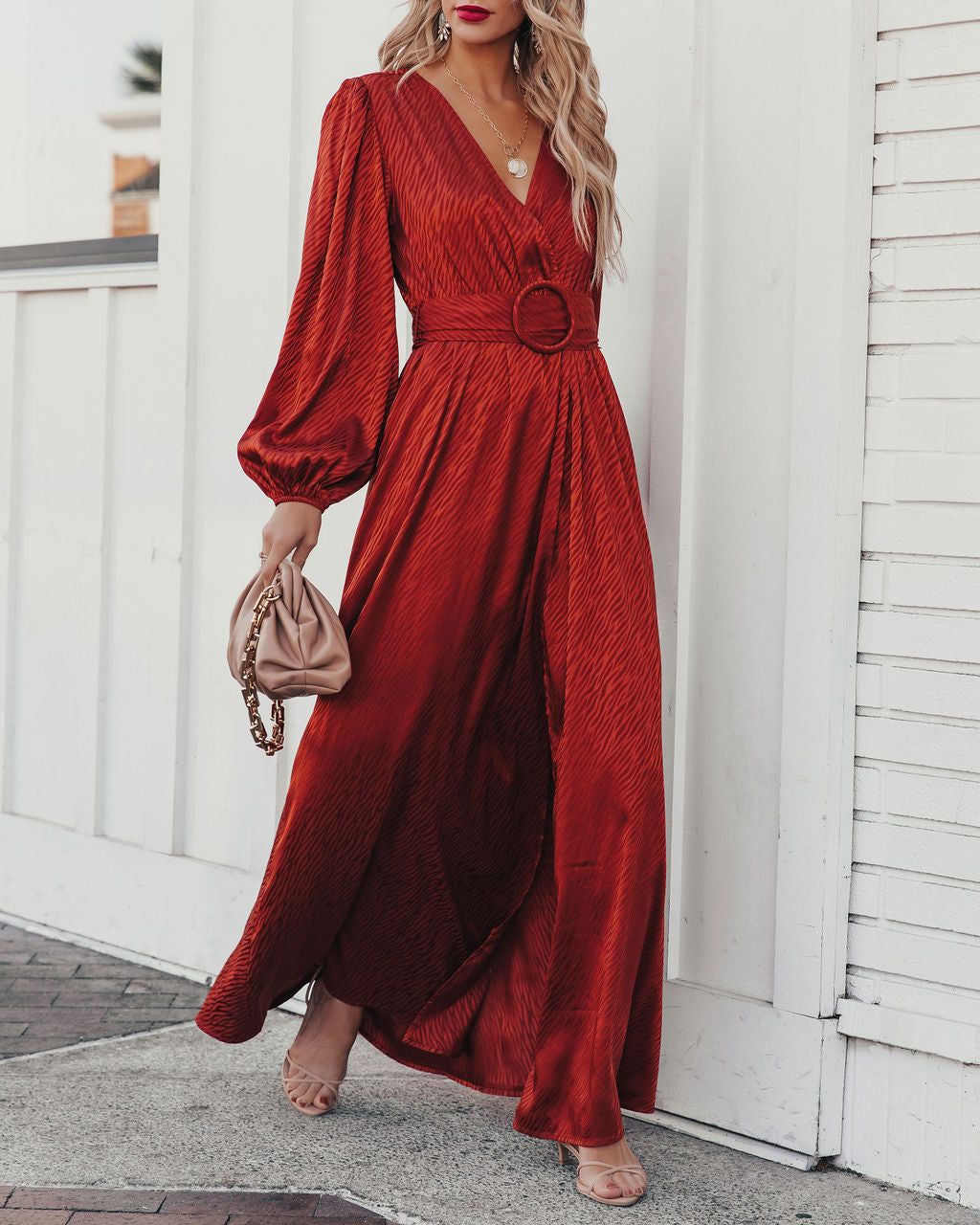 Glitzy Night Satin Belted Maxi Dress - FINAL SALE sold by Vici product image thumbnail 6