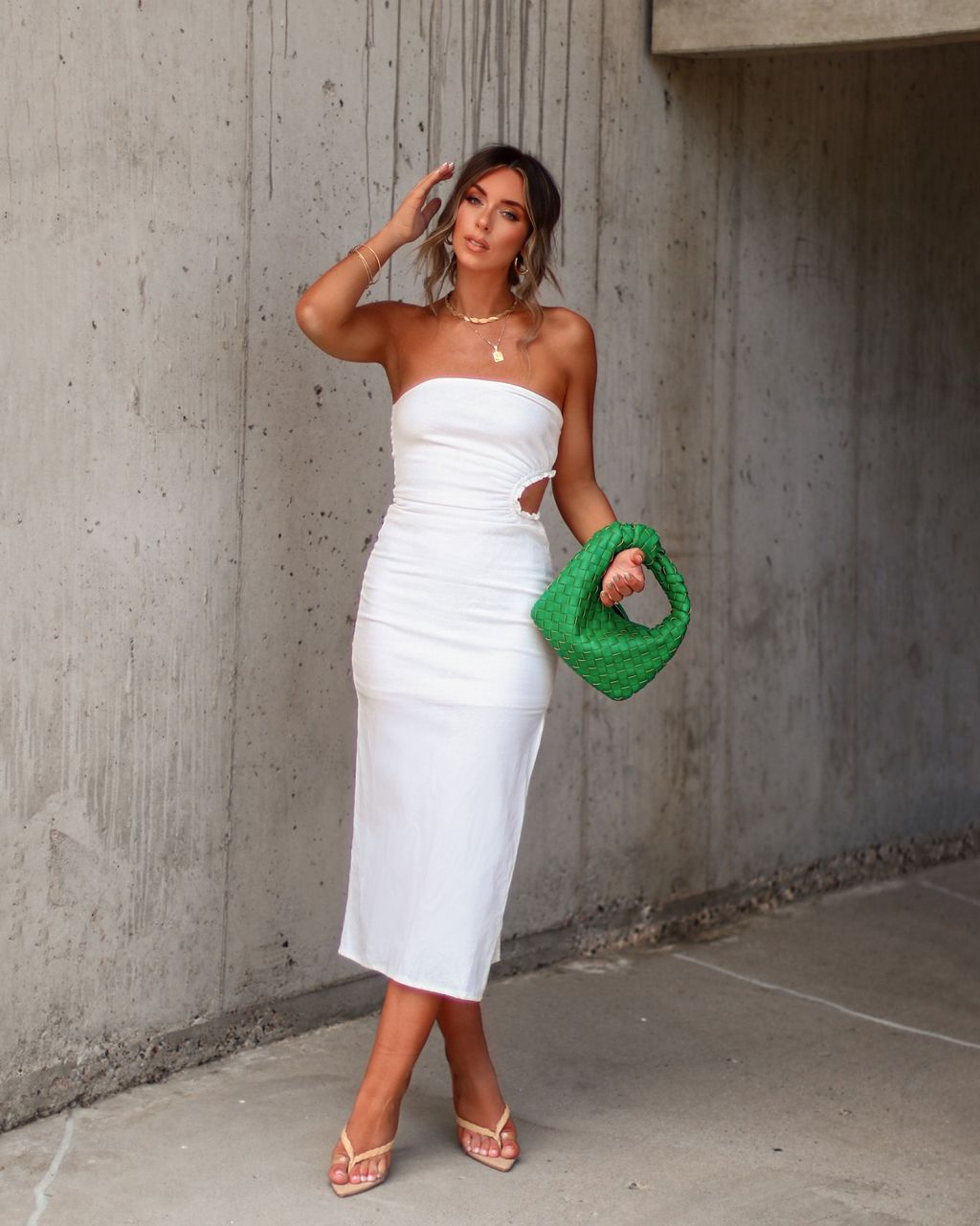 Raelynn Strapless Cutout Midi Dress - White - FINAL SALE sold by Vici