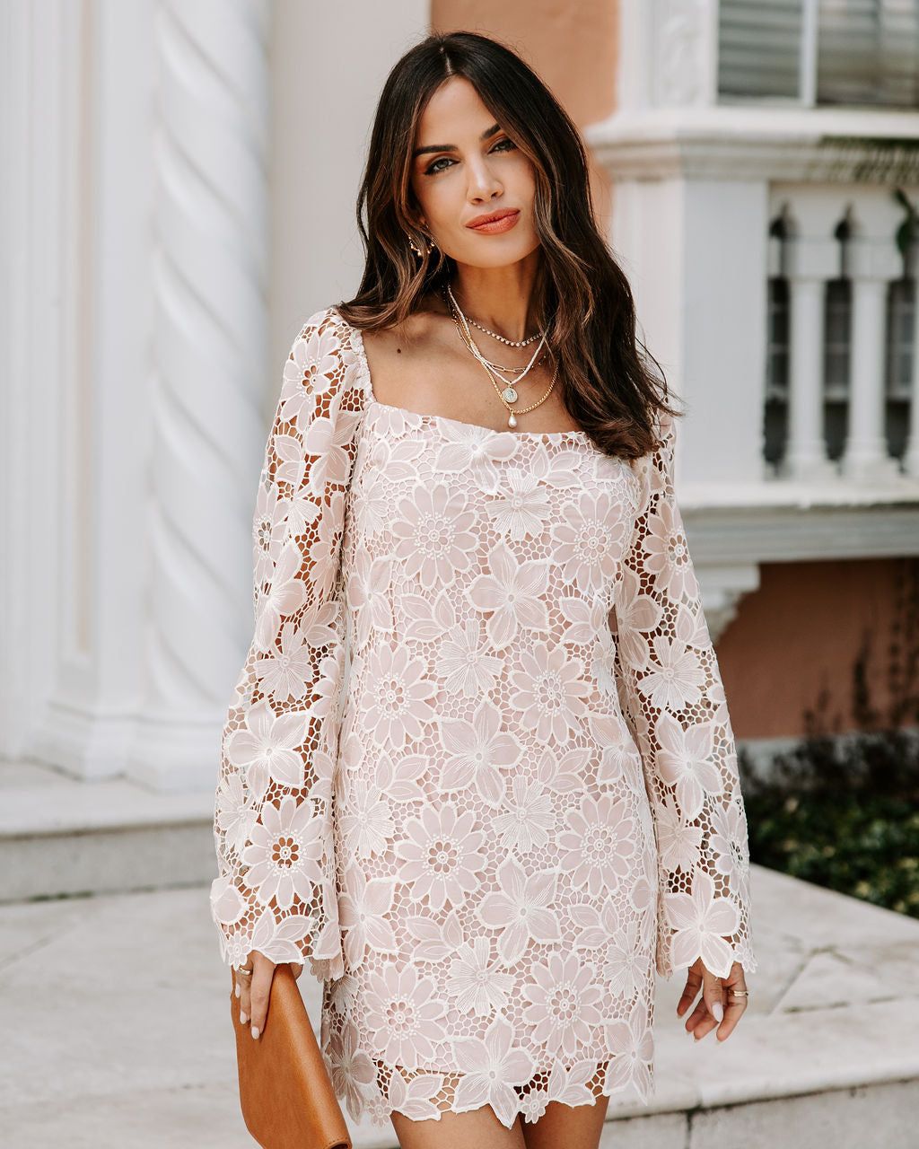 Cynthia Cotton Floral Crochet Lace Mini Dress sold by Vici