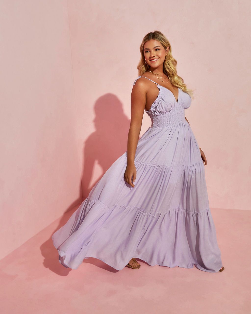 Whisked Away Smocked Halter Pocketed Tiered Maxi Dress - Lavender - FINAL SALE sold by Vici product image thumbnail 8