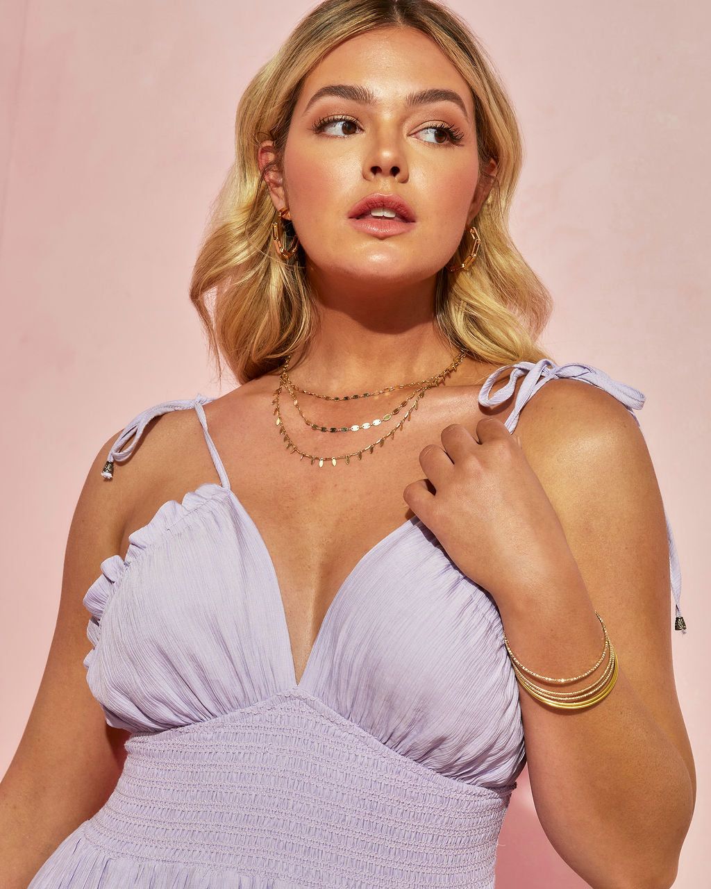 Whisked Away Smocked Halter Pocketed Tiered Maxi Dress - Lavender - FINAL SALE sold by Vici product image thumbnail 7