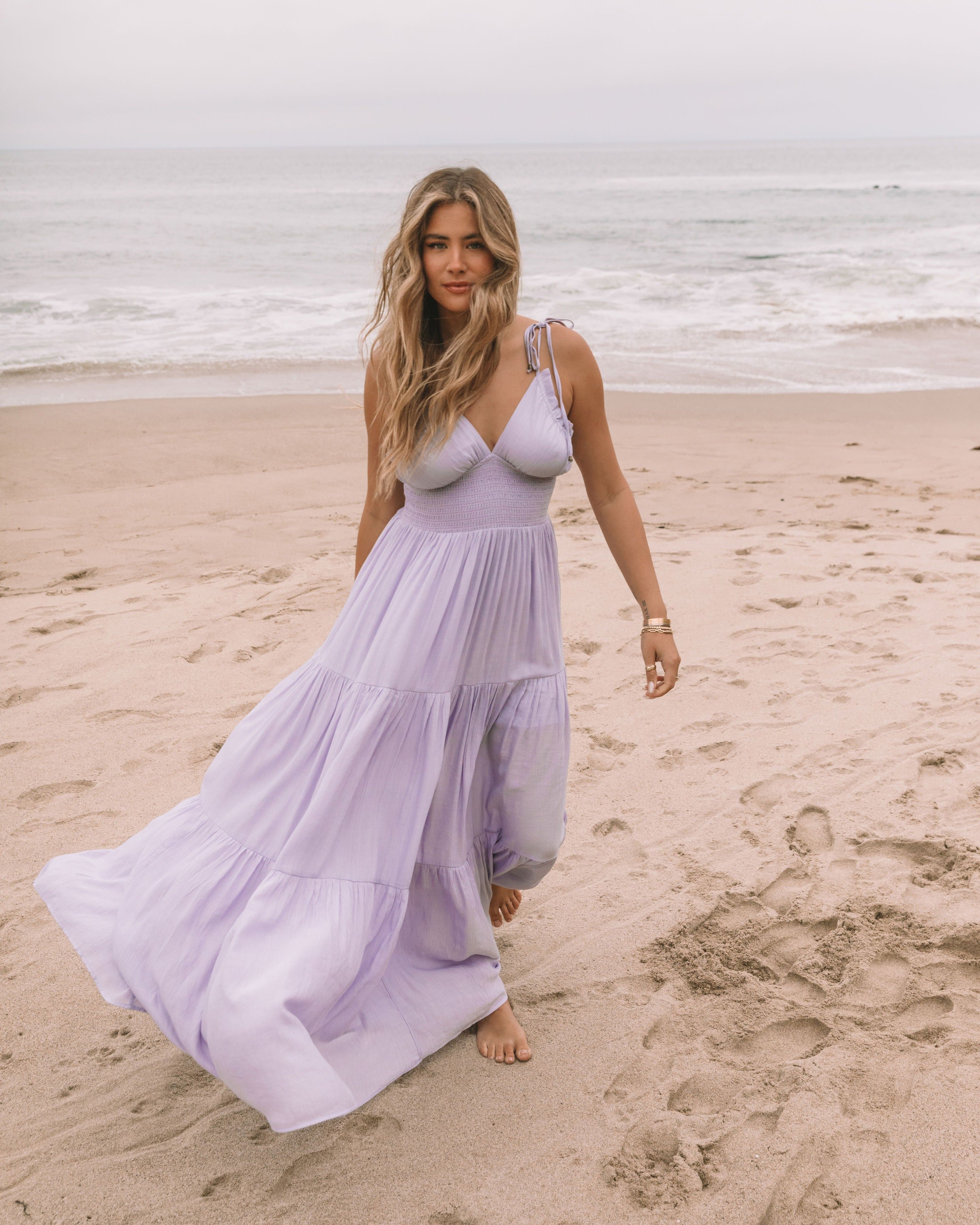 Whisked Away Smocked Halter Pocketed Tiered Maxi Dress - Lavender - FINAL SALE sold by Vici