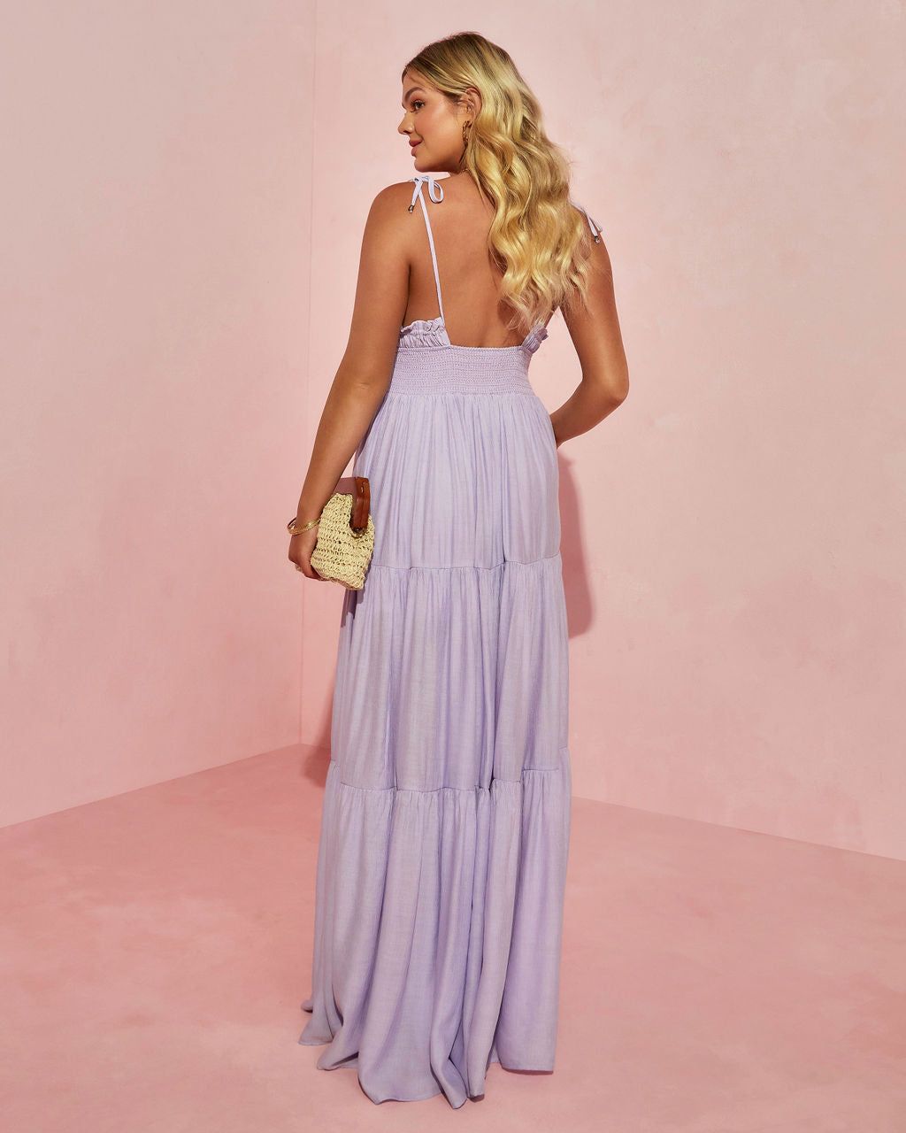 Whisked Away Smocked Halter Pocketed Tiered Maxi Dress - Lavender - FINAL SALE sold by Vici product image thumbnail 4
