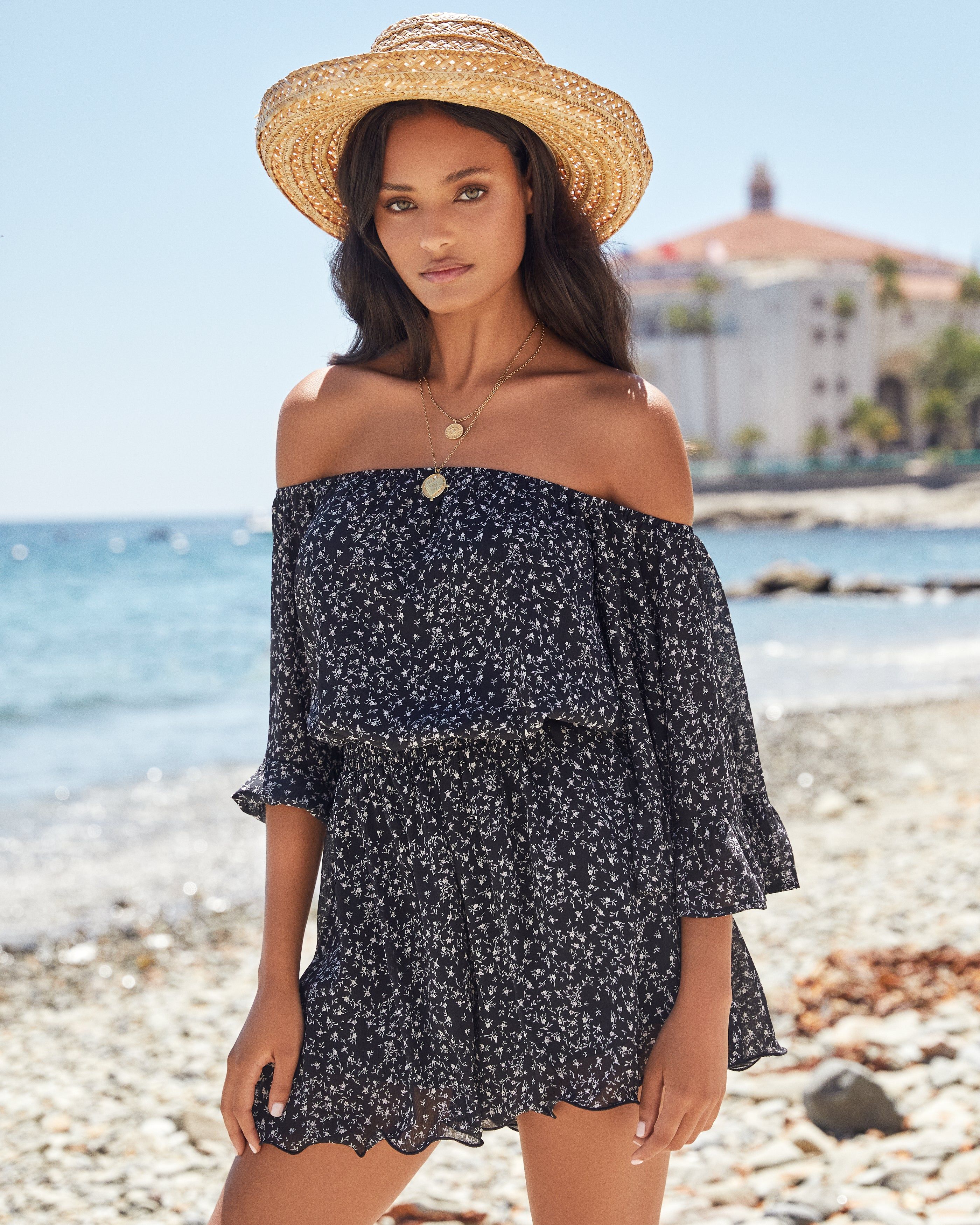 Sayra Floral Off The Shoulder Romper - Black - FINAL SALE sold by Vici product image thumbnail 5