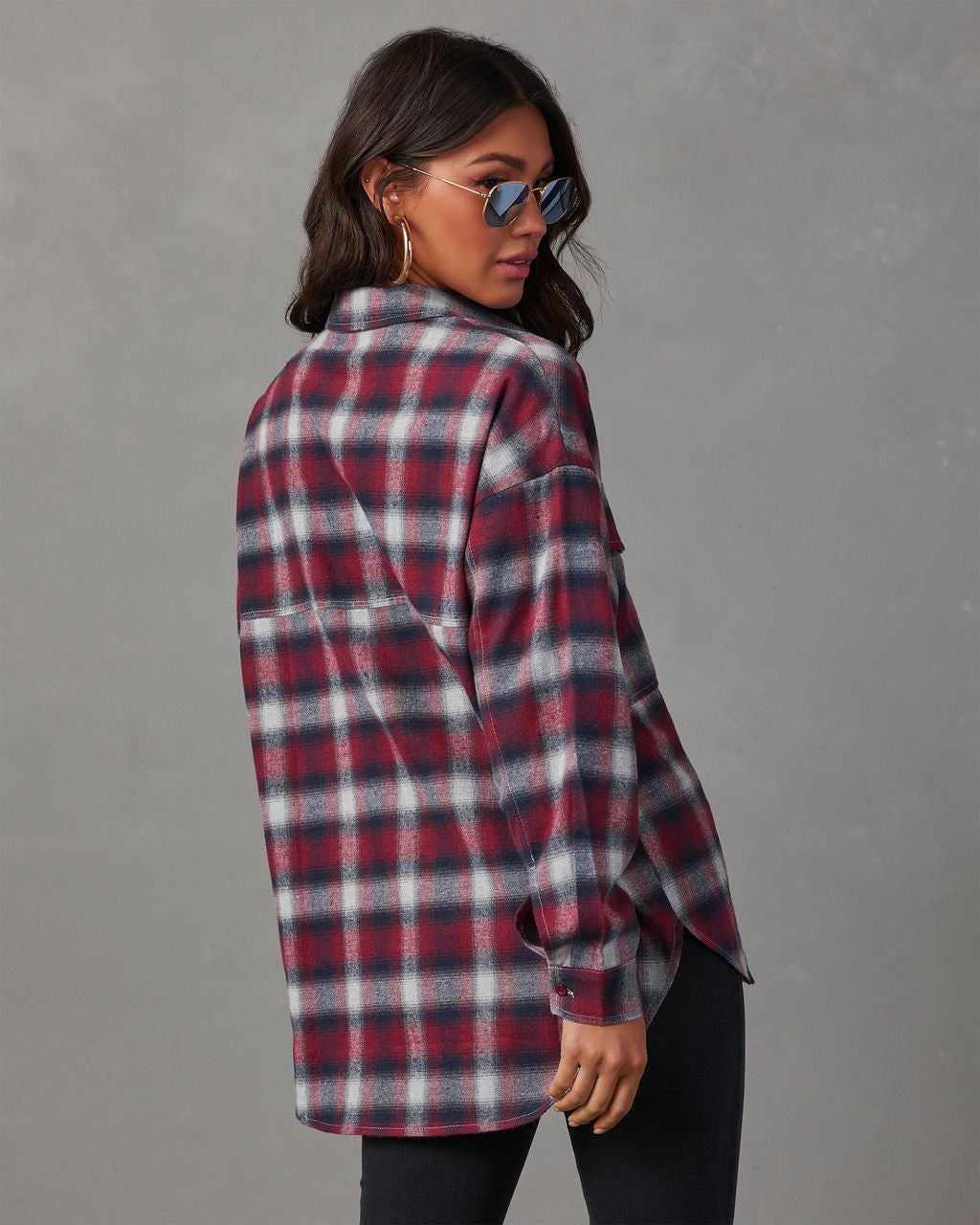 Petaluma Cotton Blend Plaid Button Down Top - Wine sold by Vici product image thumbnail 4