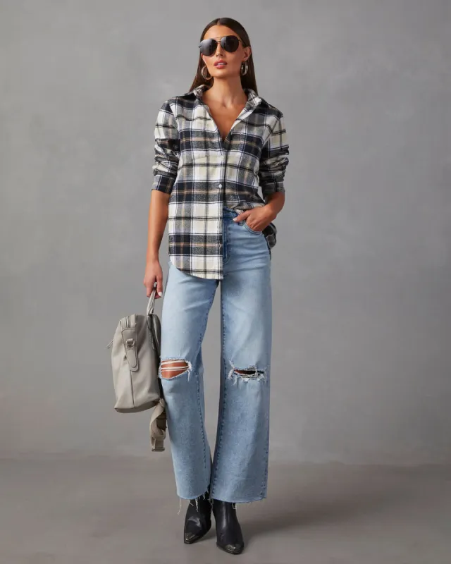 Guthrie Oversized Plaid Button Down Top sold by Vici