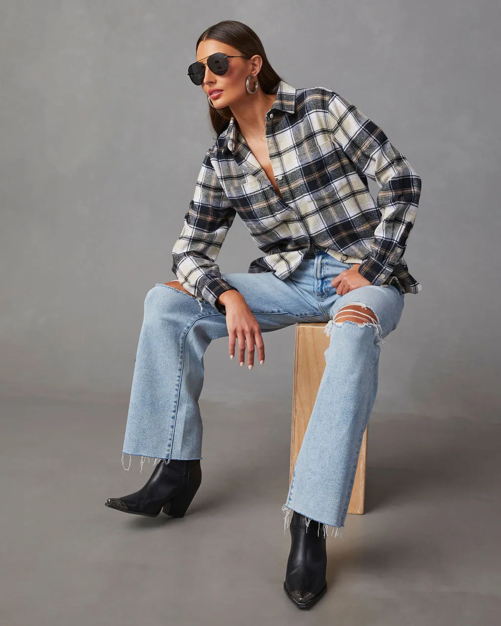 Guthrie Oversized Plaid Button Down Top sold by Vici product image thumbnail 2