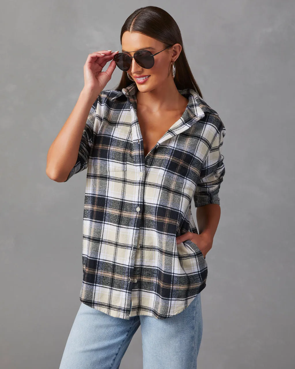 Guthrie Oversized Plaid Button Down Top sold by Vici product image thumbnail 3