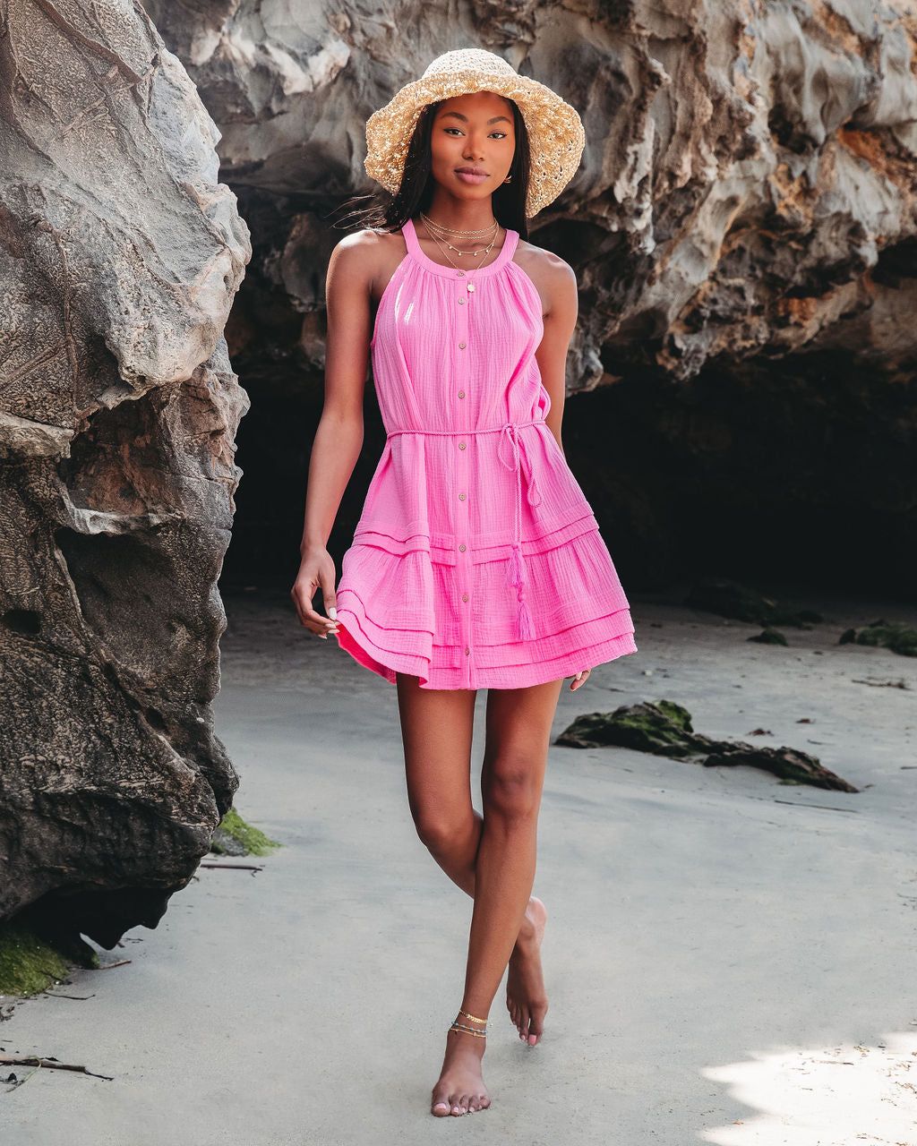 Tory Cotton Tassel Tie Mini Dress - Bubble Gum - FINAL SALE sold by Vici product image thumbnail 6