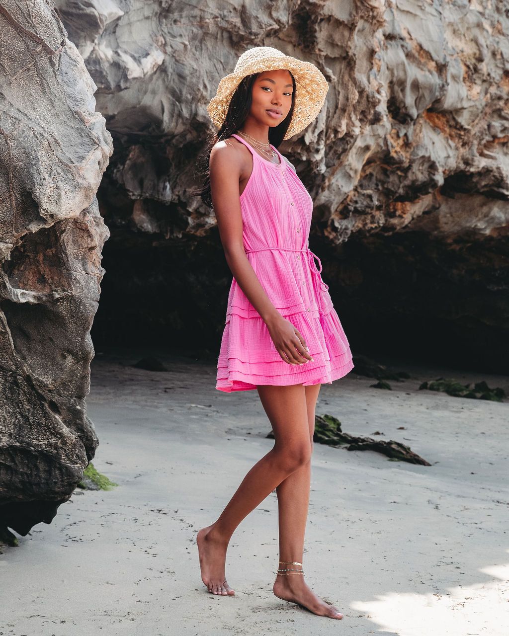 Tory Cotton Tassel Tie Mini Dress - Bubble Gum - FINAL SALE sold by Vici product image thumbnail 4