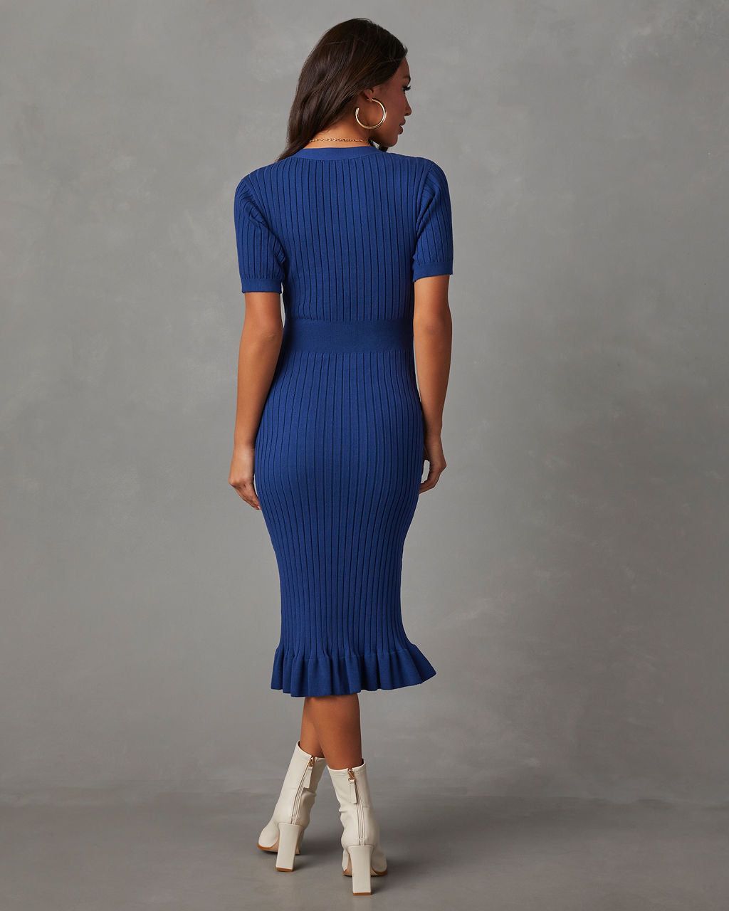 Jourdan Short Sleeve Button Front Sweater Dress - Blue sold by Vici product image thumbnail 4