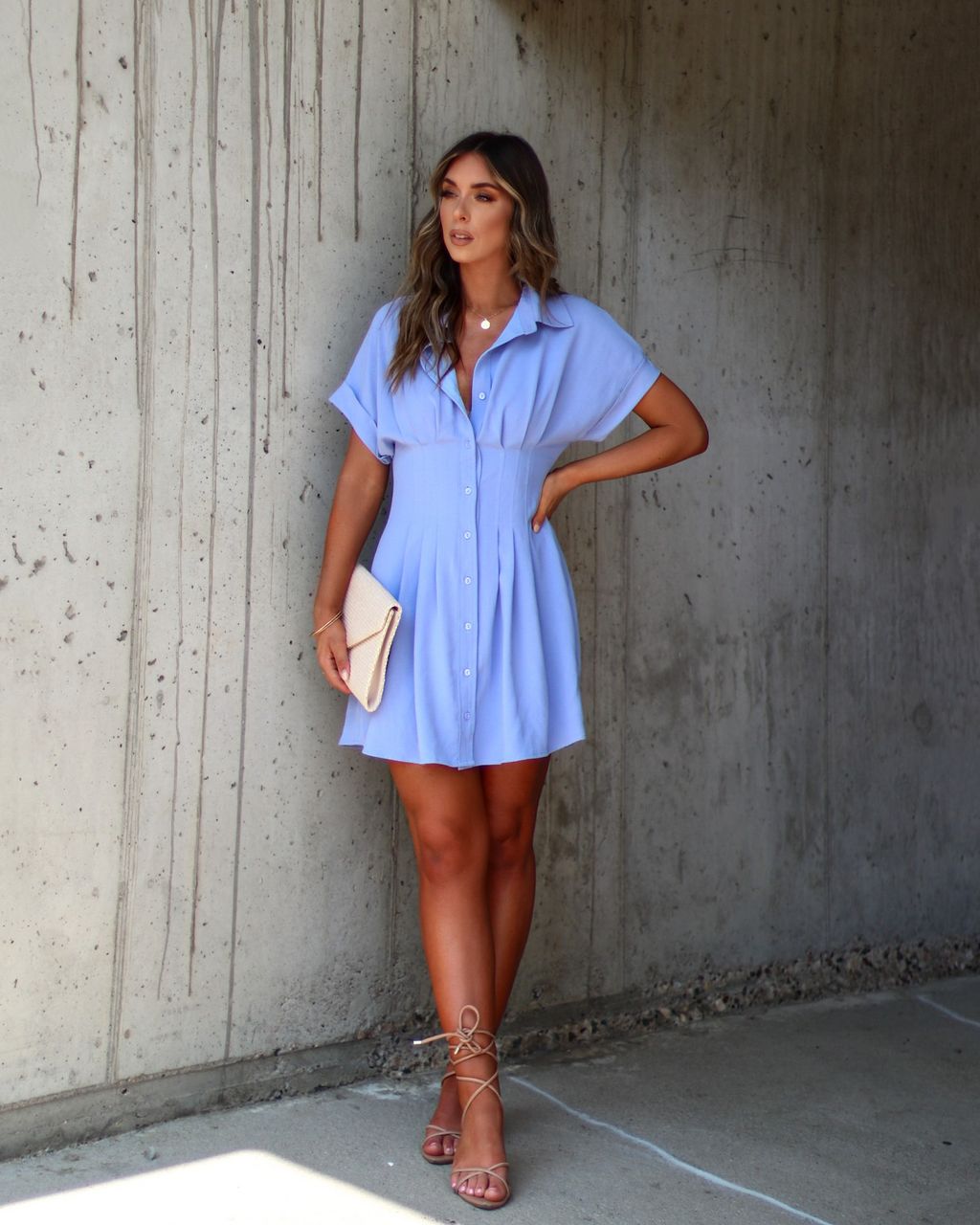 Ginnie Pintuck Button Down Shirt Dress - Blue - SALE sold by Vici product image thumbnail 5