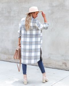 Coffee Shop Strolls Pocketed Plaid Button Down Coat sold by Vici