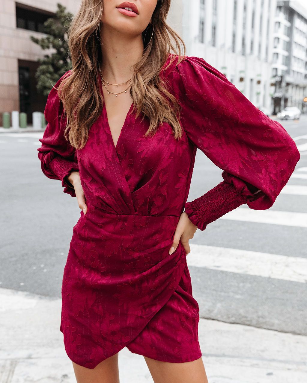 Define The Moment Floral Drape Mini Dress sold by Vici