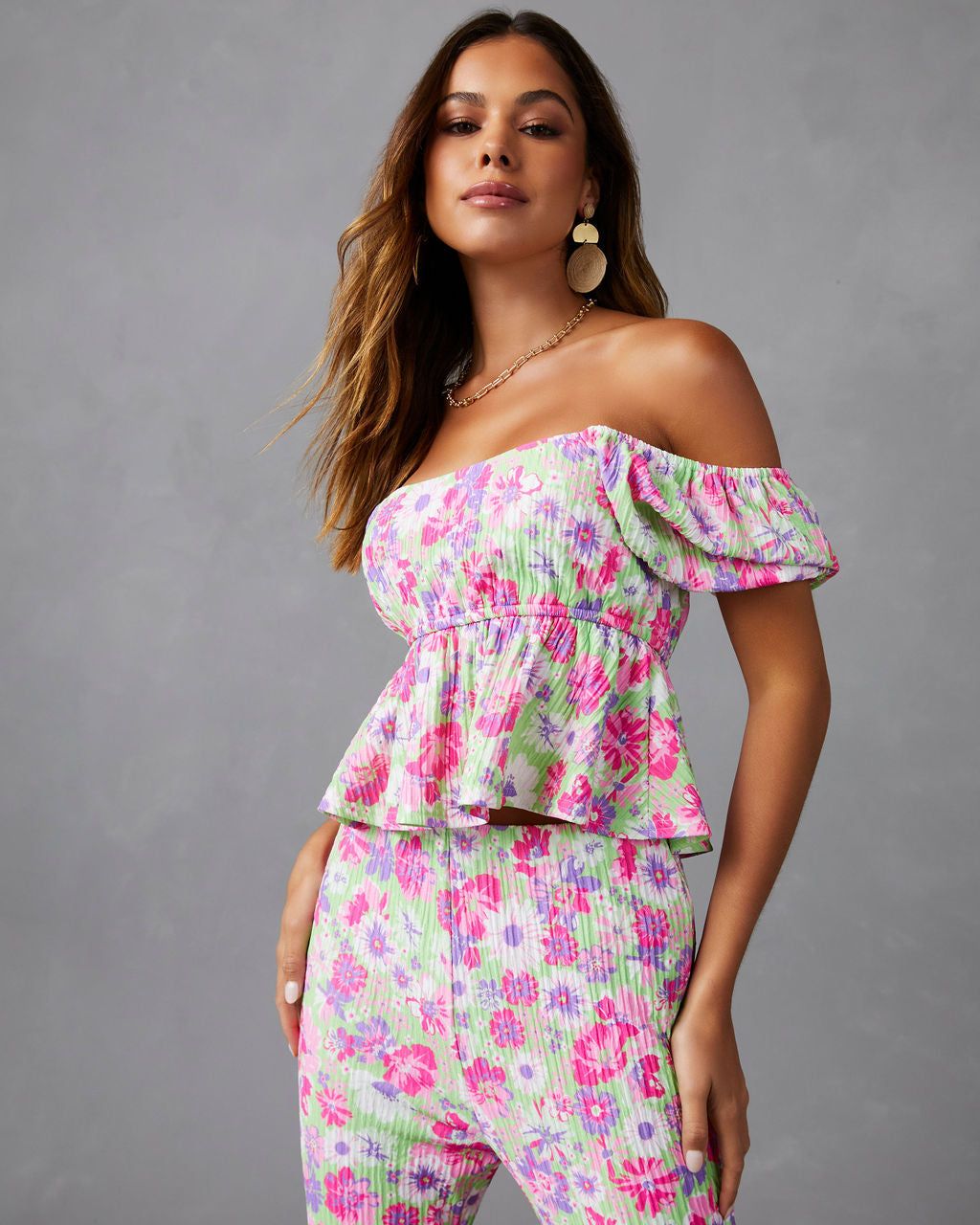 Front Row Floral Plisse Crop Top - FINAL SALE sold by Vici product image thumbnail 5