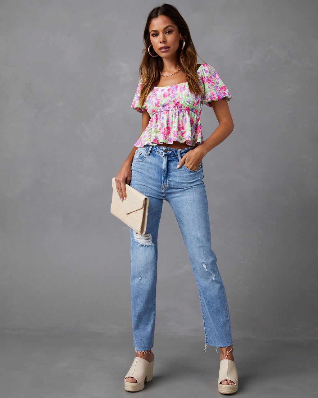 Front Row Floral Plisse Crop Top - FINAL SALE sold by Vici product image thumbnail 7