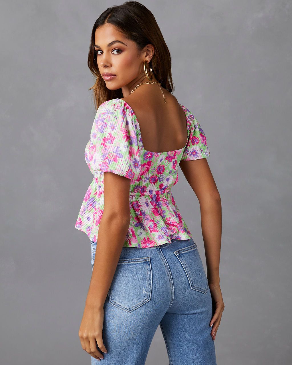 Front Row Floral Plisse Crop Top - FINAL SALE sold by Vici product image thumbnail 2