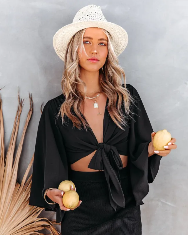 Angel Dust Bell Sleeve Tie Front Crop Top - Black - SALE sold by Vici