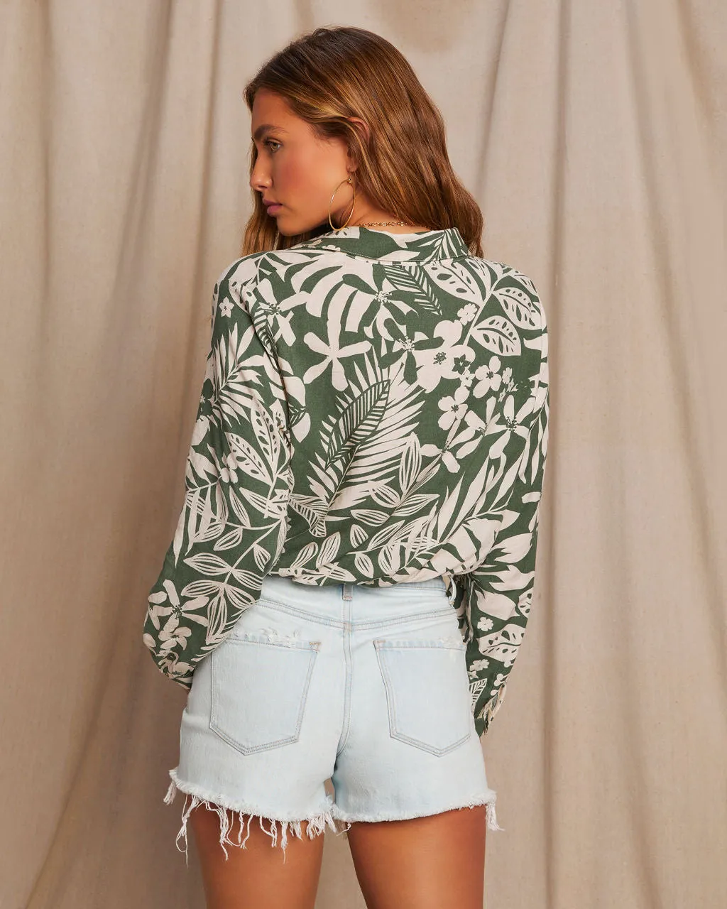 Kaanapali Linen Blend Palm Printed Wrap Top sold by Vici product image thumbnail 5