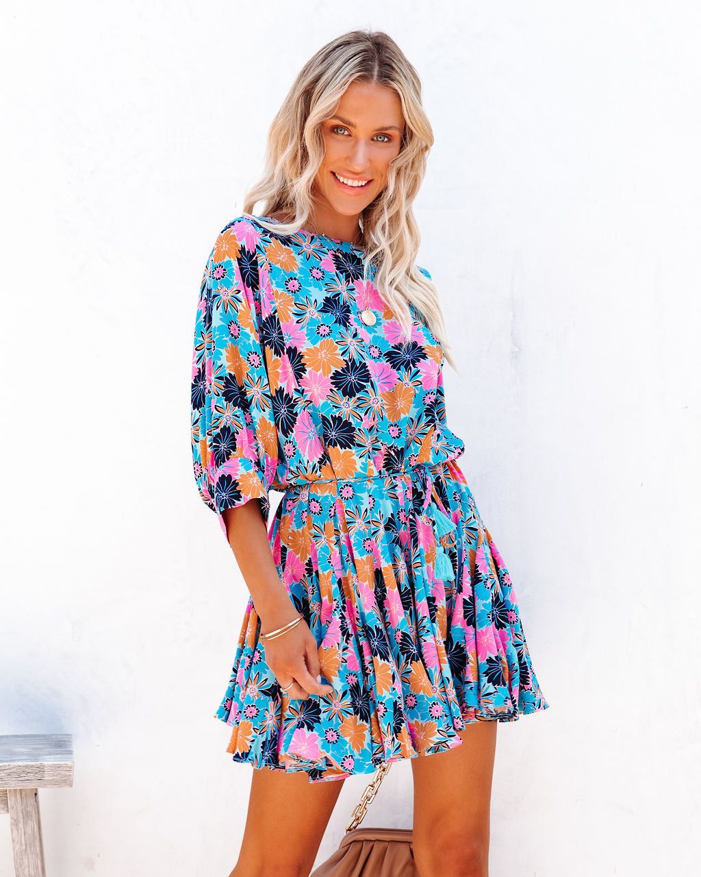 Zimi Floral Tassel Tie Mini Dress - FINAL SALE sold by Vici