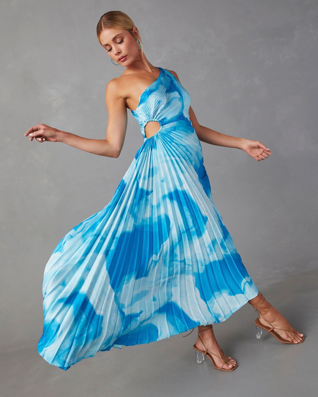 Herrera One Shoulder Pleated Maxi Dress - Blue - SALE sold by Vici product image thumbnail 6