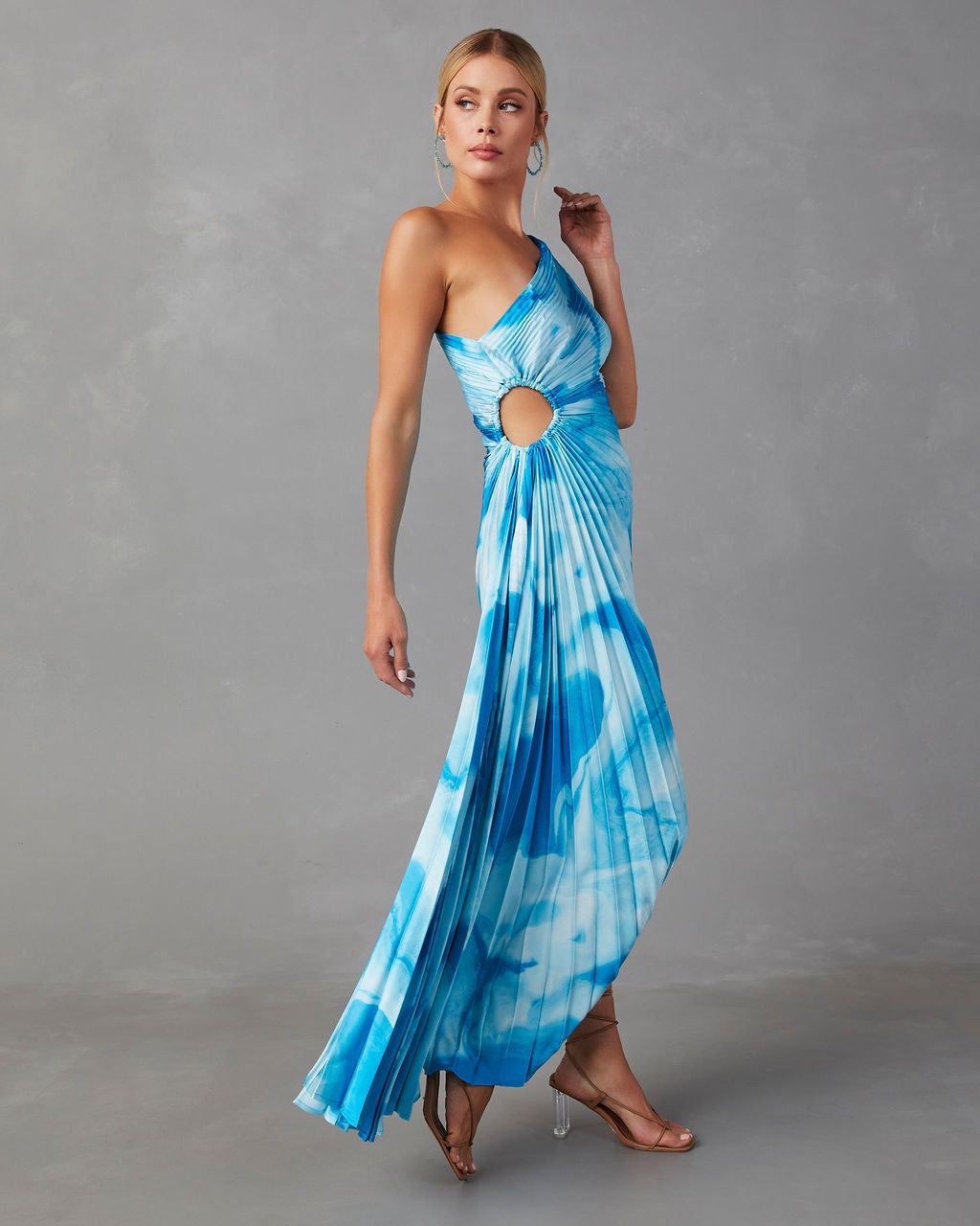 Herrera One Shoulder Pleated Maxi Dress - Blue - SALE sold by Vici product image thumbnail 4