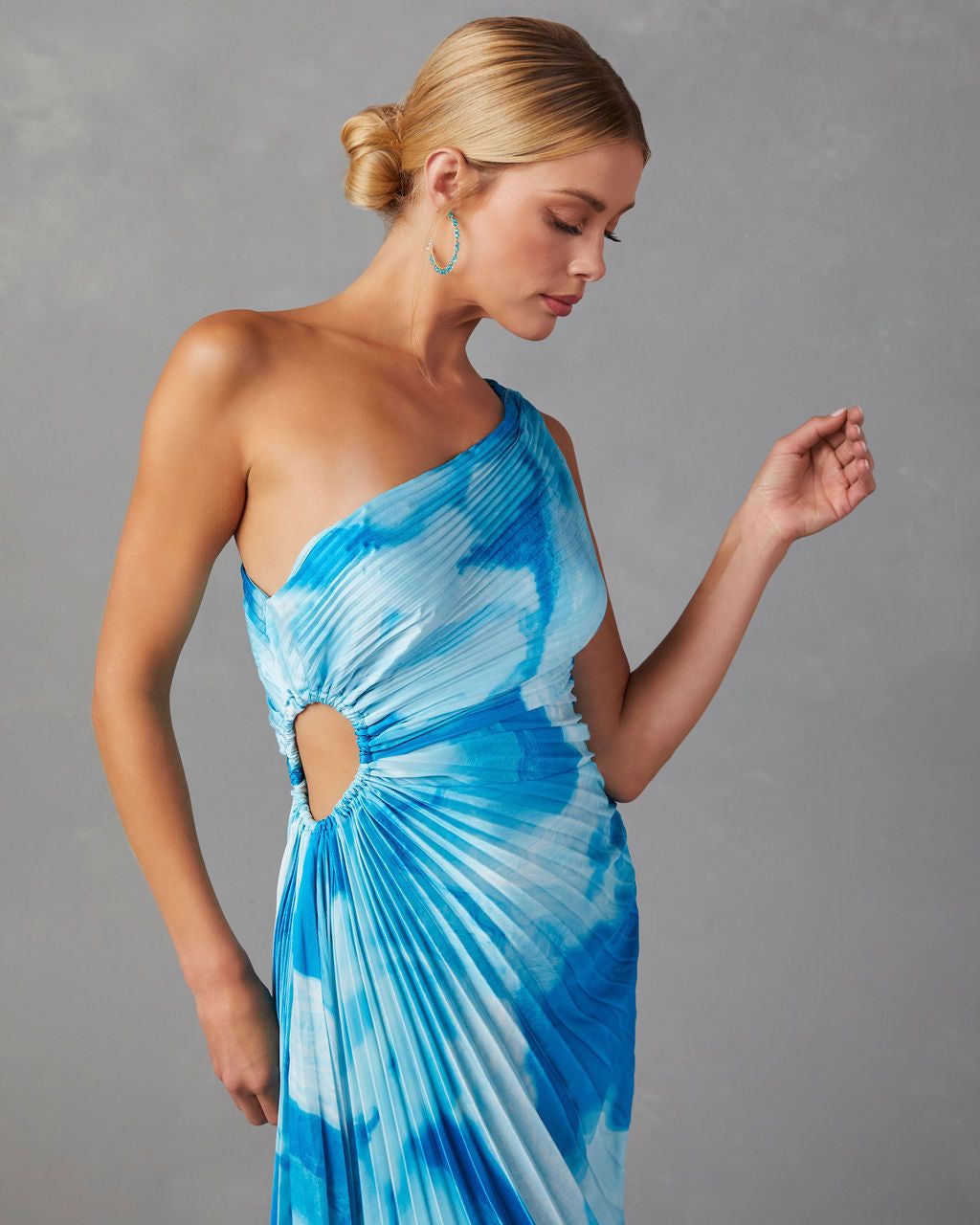 Herrera One Shoulder Pleated Maxi Dress - Blue - SALE sold by Vici product image thumbnail 3
