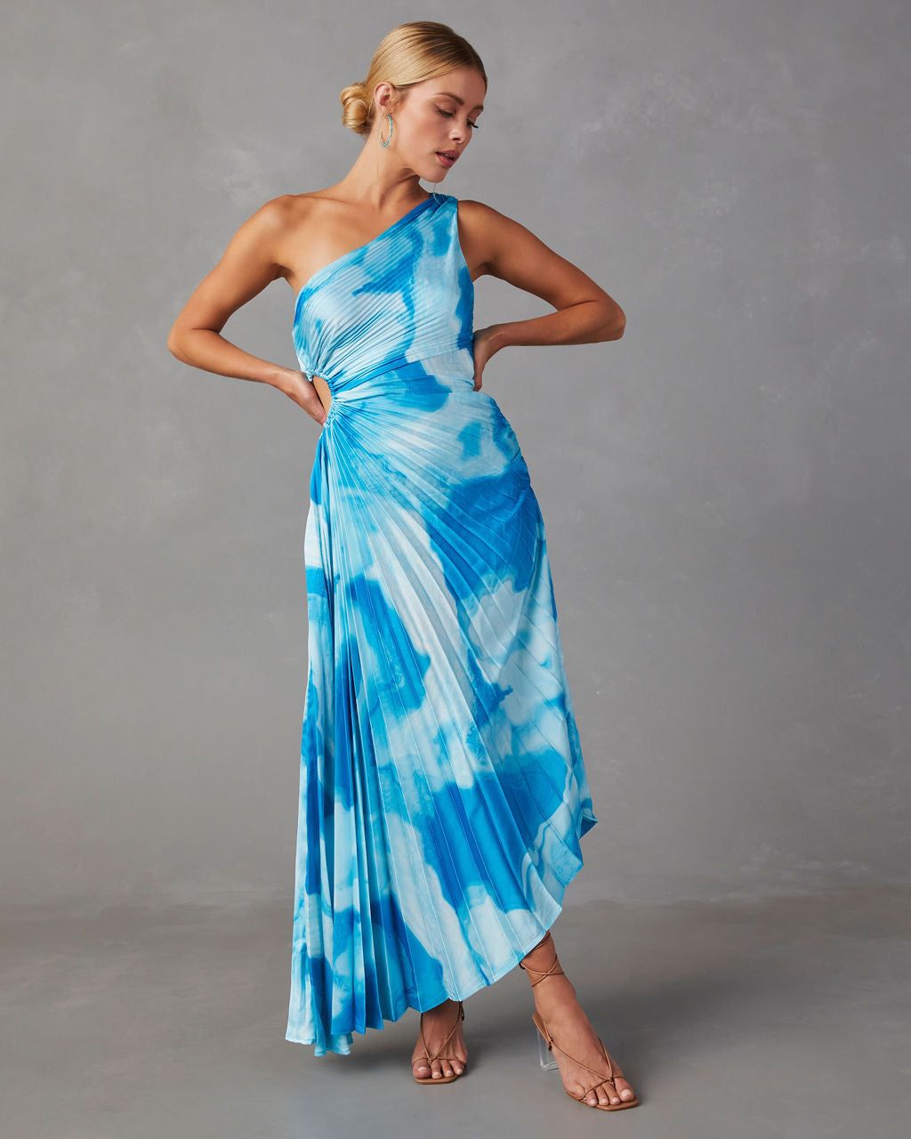 Herrera One Shoulder Pleated Maxi Dress - Blue - SALE sold by Vici product image thumbnail 7
