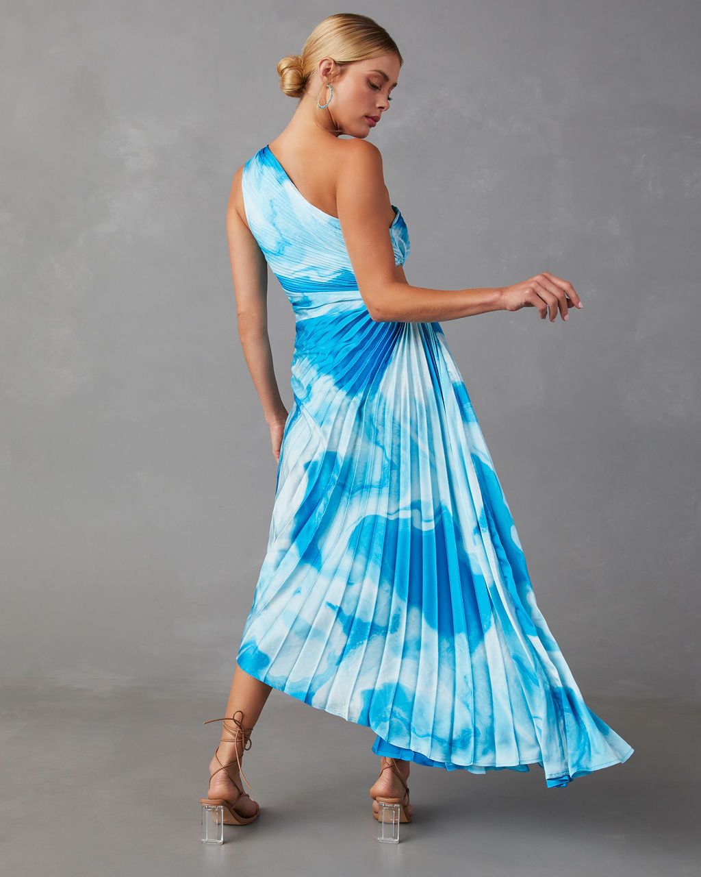 Herrera One Shoulder Pleated Maxi Dress - Blue - SALE sold by Vici product image thumbnail 2