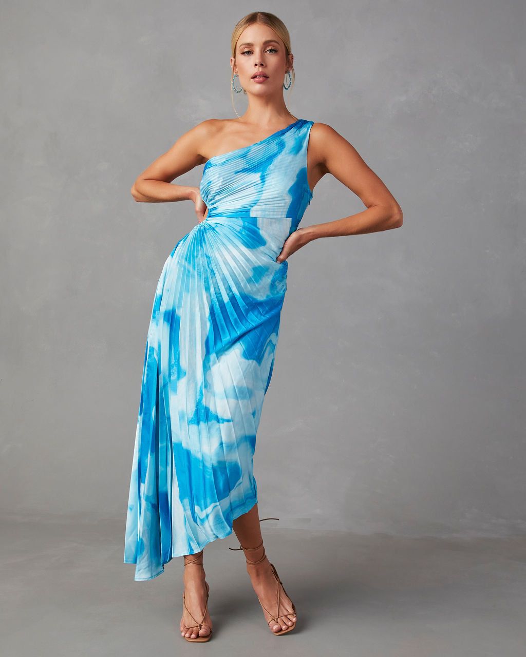 Herrera One Shoulder Pleated Maxi Dress - Blue - SALE sold by Vici product image thumbnail 5