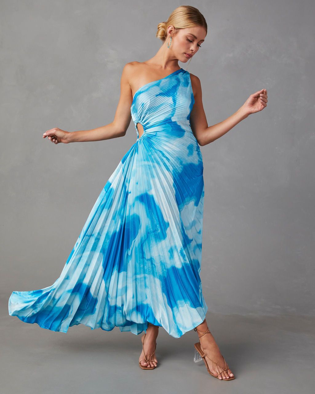 Herrera One Shoulder Pleated Maxi Dress - Blue - SALE sold by Vici