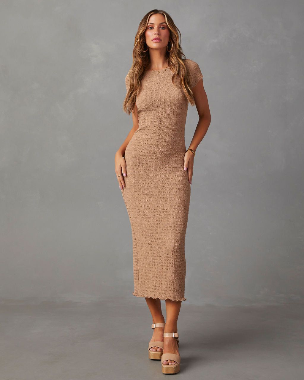 Uncomplicated Short Sleeve Bodycon Midi Dress sold by Vici product image thumbnail 2