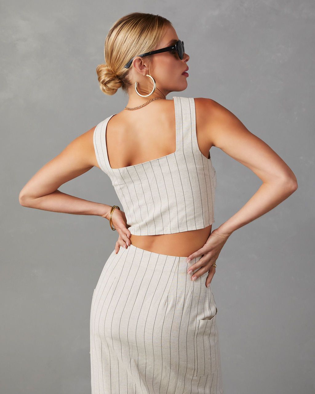 Karlowe Linen Striped Crop Top - Natural - SALE sold by Vici product image thumbnail 4