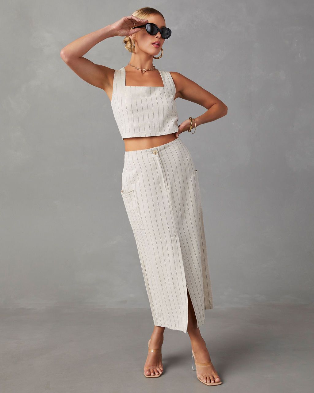 Karlowe Linen Striped Crop Top - Natural - SALE sold by Vici product image thumbnail 3
