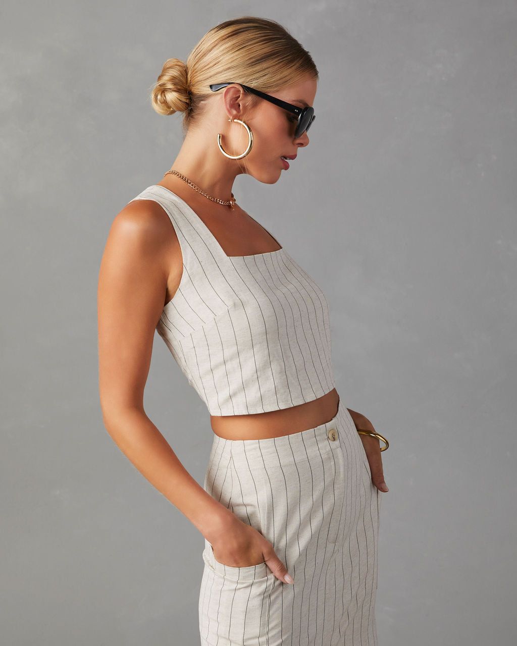 Karlowe Linen Striped Crop Top - Natural - SALE sold by Vici product image thumbnail 5