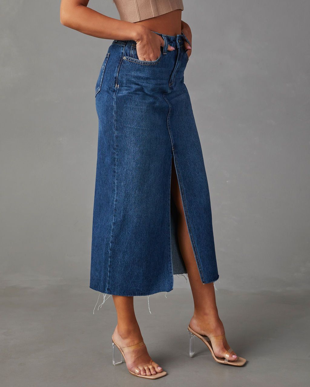 Lavigne Denim Midi Skirt - Dark Denim sold by Vici product image thumbnail 3
