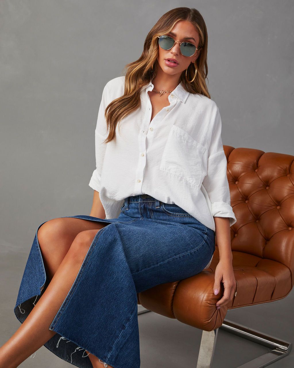 Lavigne Denim Midi Skirt - Dark Denim sold by Vici product image thumbnail 2