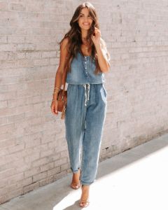 Cuverton Pocketed Chambray Jumpsuit sold by Vici