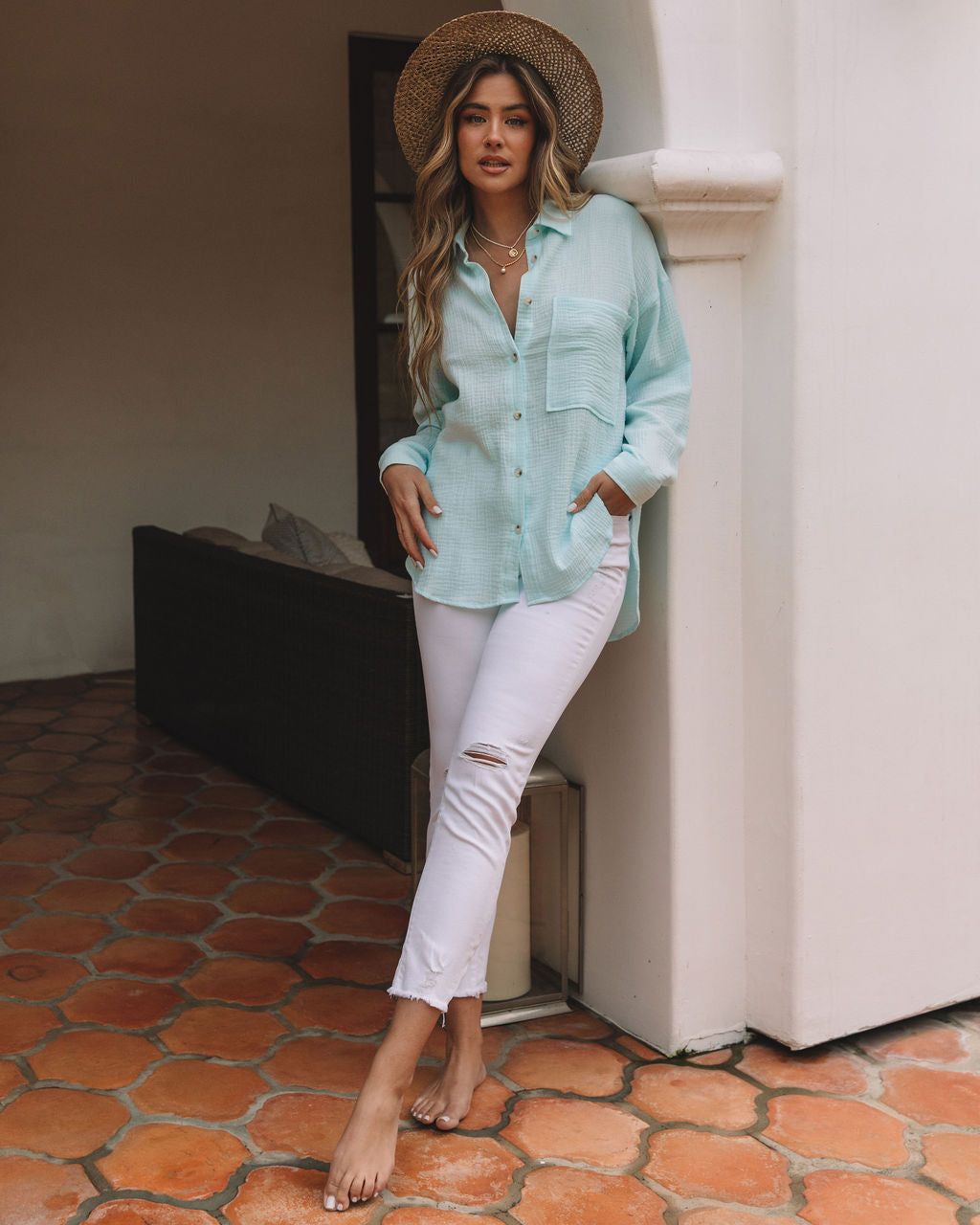 Sherlyn Cotton Button Down Top - Turquoise - FINAL SALE sold by Vici product image thumbnail 3