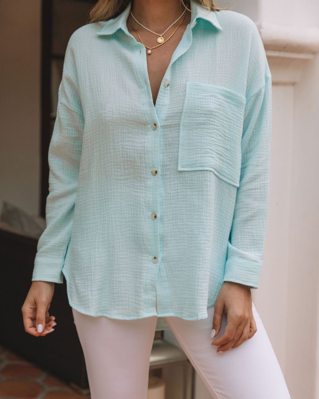 Sherlyn Cotton Button Down Top - Turquoise - FINAL SALE sold by Vici product image thumbnail 2