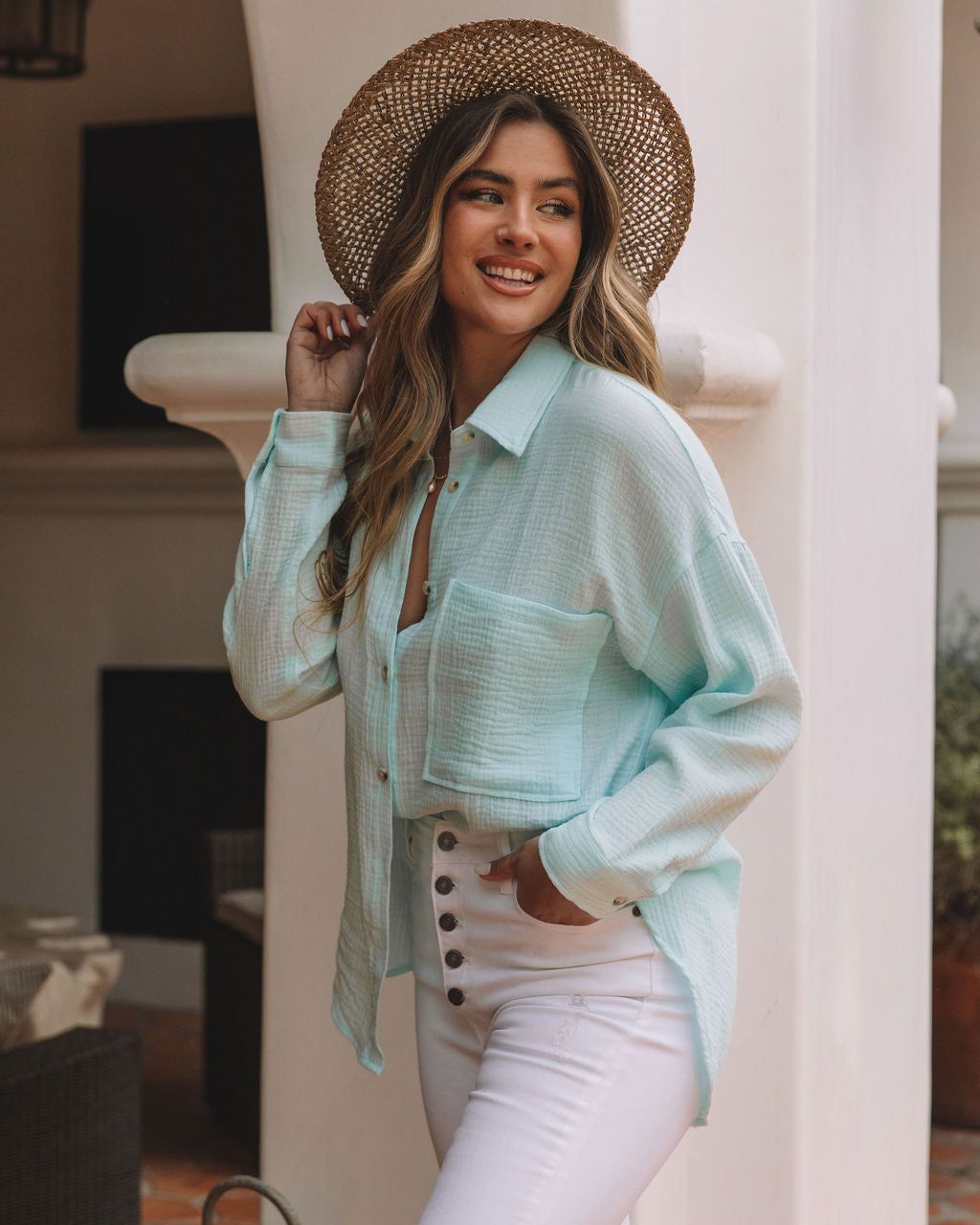 Sherlyn Cotton Button Down Top - Turquoise - FINAL SALE sold by Vici product image thumbnail 5