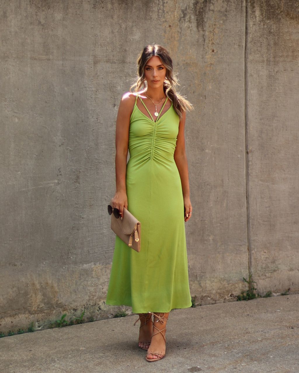 Zya Ruched Midi Dress - Green - FINAL SALE sold by Vici product image thumbnail 5