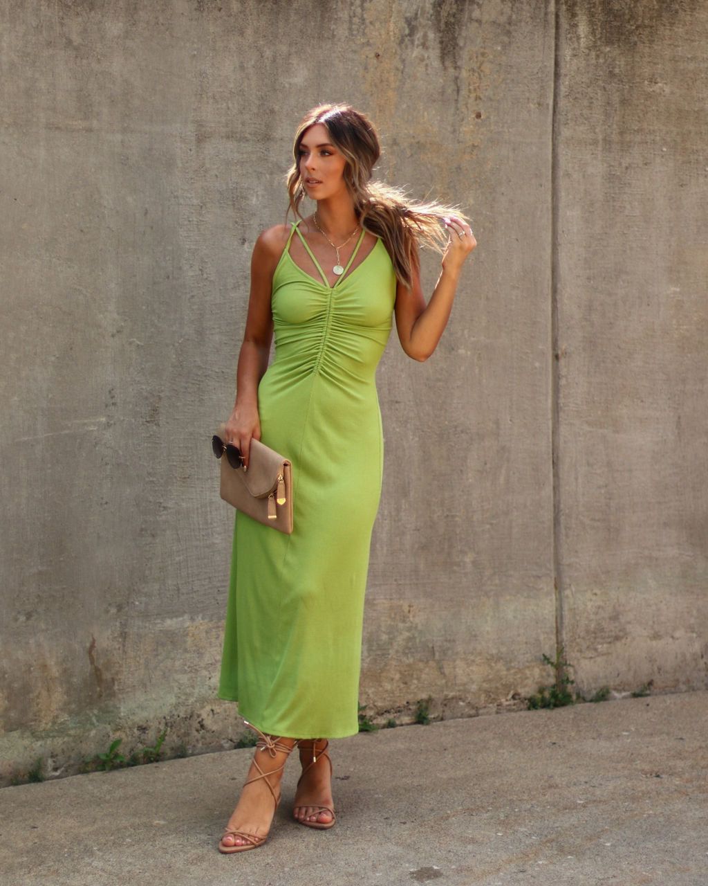 Zya Ruched Midi Dress - Green - FINAL SALE sold by Vici