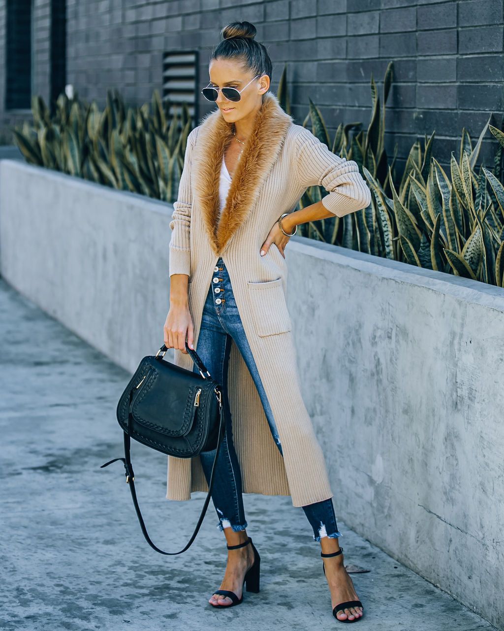 Halle Pocketed Faux Fur Collar Knit Cardigan - FINAL SALE sold by Vici product image thumbnail 3