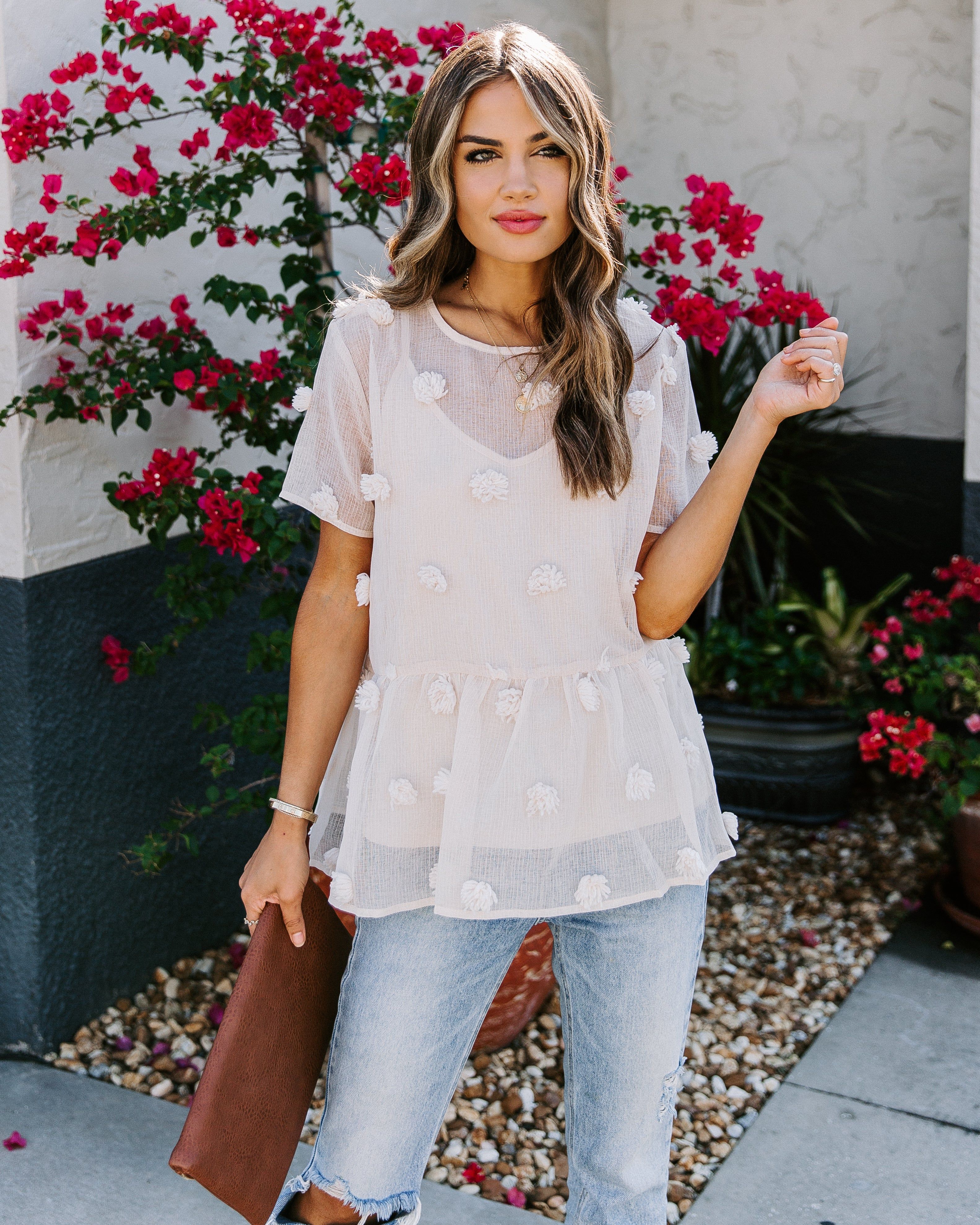 Pom Pom Short Sleeve Peplum Top - LAST CHANCE sold by Vici