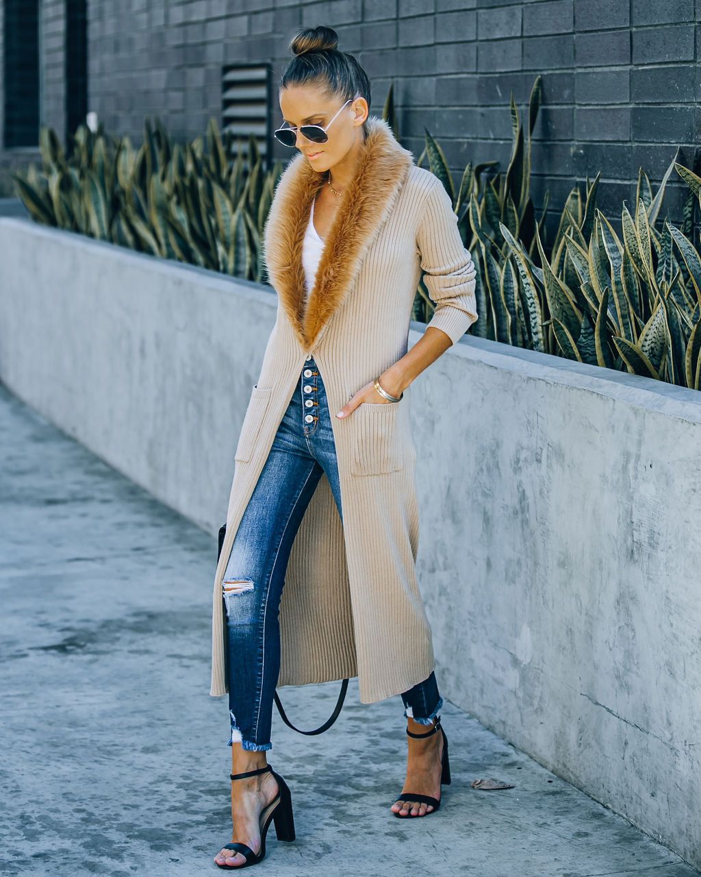 Halle Pocketed Faux Fur Collar Knit Cardigan - FINAL SALE sold by Vici product image thumbnail 12