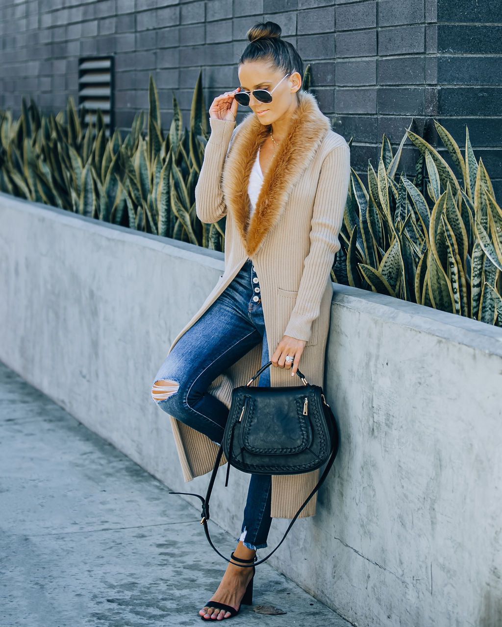 Halle Pocketed Faux Fur Collar Knit Cardigan - FINAL SALE sold by Vici product image thumbnail 5