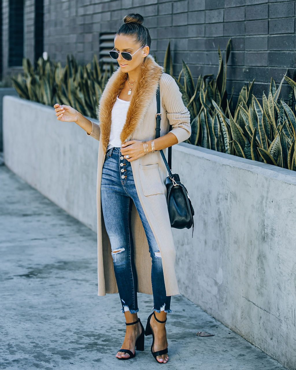 Halle Pocketed Faux Fur Collar Knit Cardigan - FINAL SALE sold by Vici