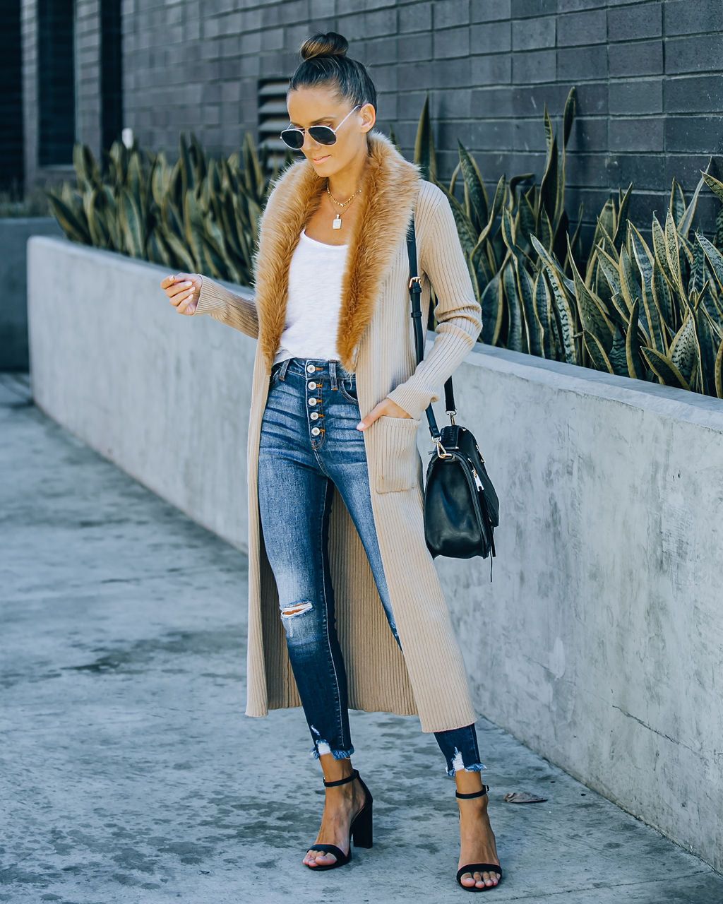 Halle Pocketed Faux Fur Collar Knit Cardigan - FINAL SALE sold by Vici product image thumbnail 10