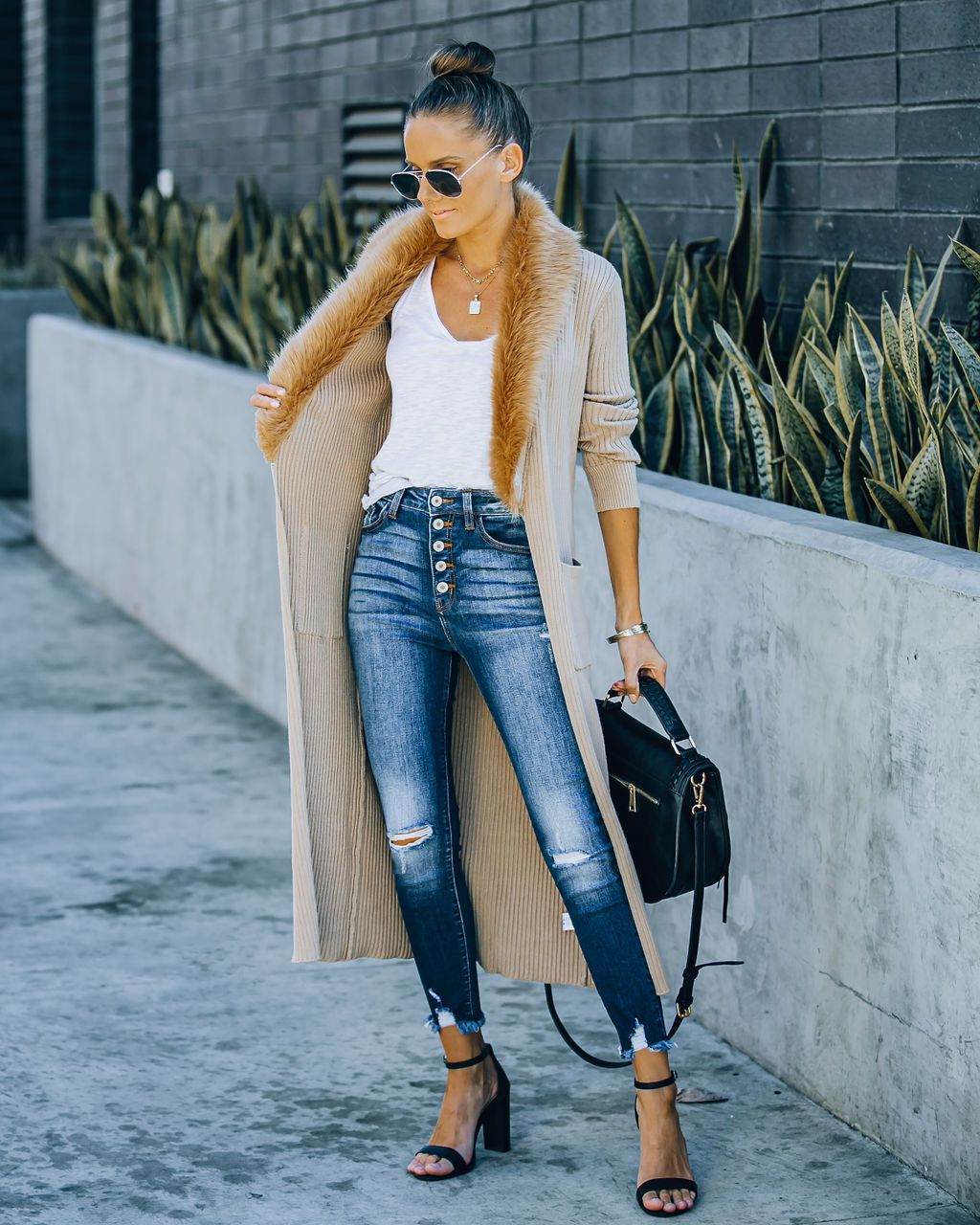 Halle Pocketed Faux Fur Collar Knit Cardigan - FINAL SALE sold by Vici product image thumbnail 6